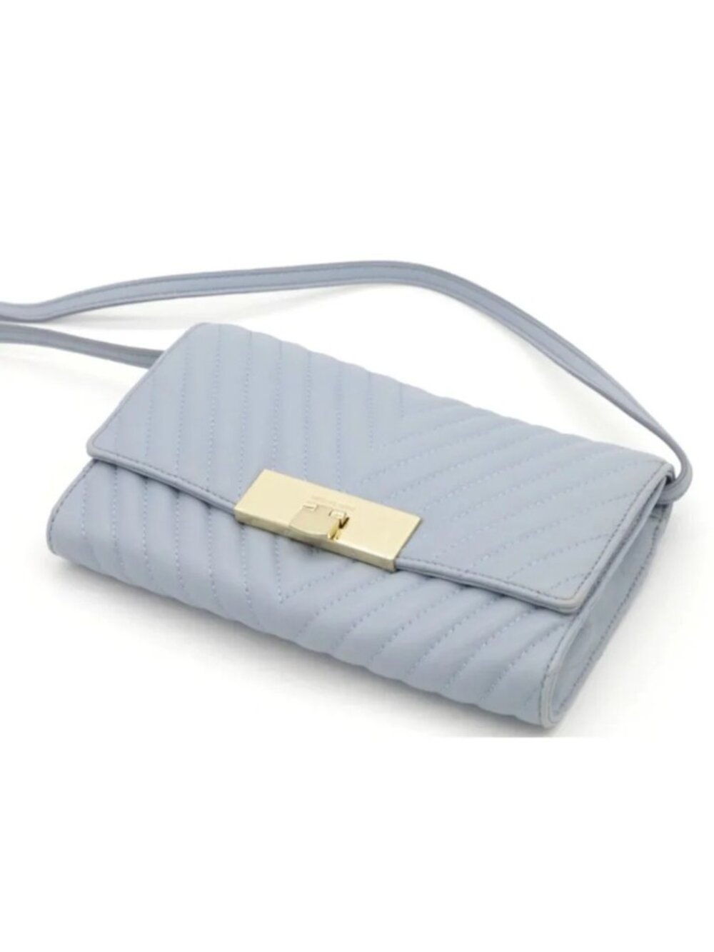 MICHAEL KORS Powder Blue Lamb Leather Clutch Leather Bag Handbag Purse Gold Trim